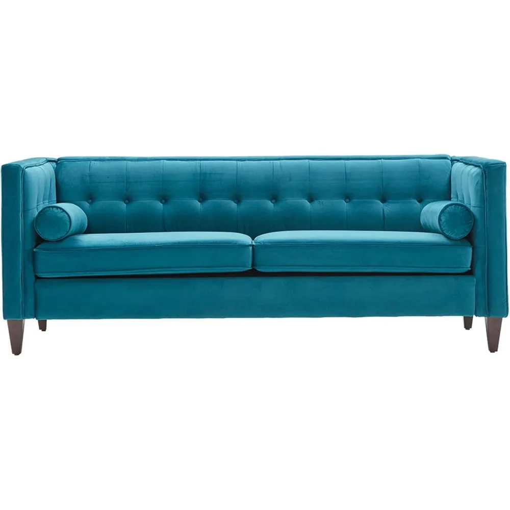 Tool-Free Assembly (Sofa 78'' W Velvet Sofa Home Furniture Button Tufted Couch for Living Room Peacock Blue)