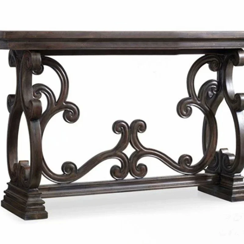 

American country solid wood porch table, oak retro carved porch foyer partition table decoration table