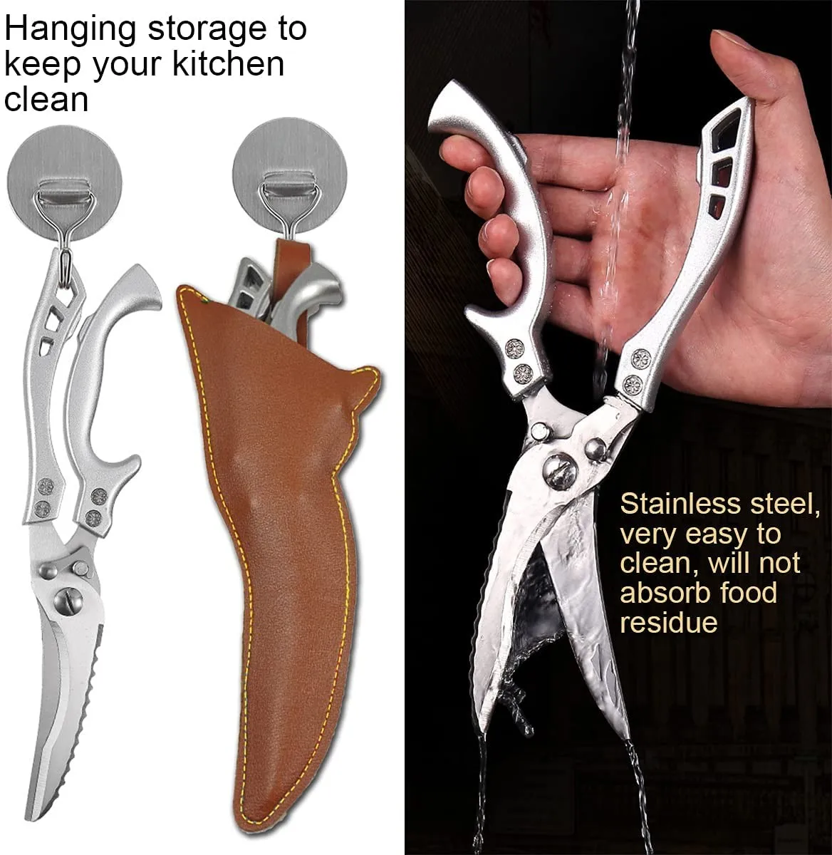Kitchen Scissors Multipurpose Chicken Bone Shears, Duck and Fish Cutter 4Cr14 Stainless Steel - Scissors for Scale Cleaning a