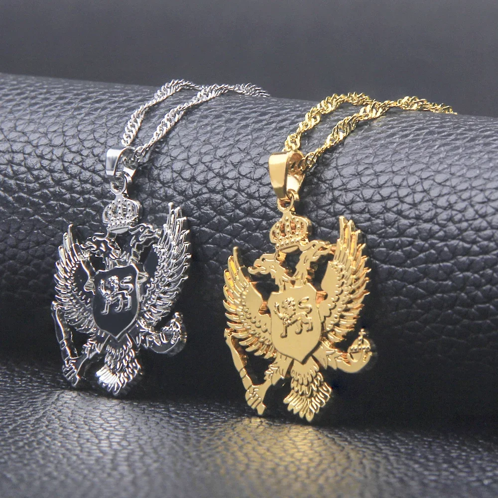 Shamty Albania Eagle Pendant Necklaces Chain For Men Women Silver Color Gold Color Albanian Jewelry Ethnic Kosovo A10007