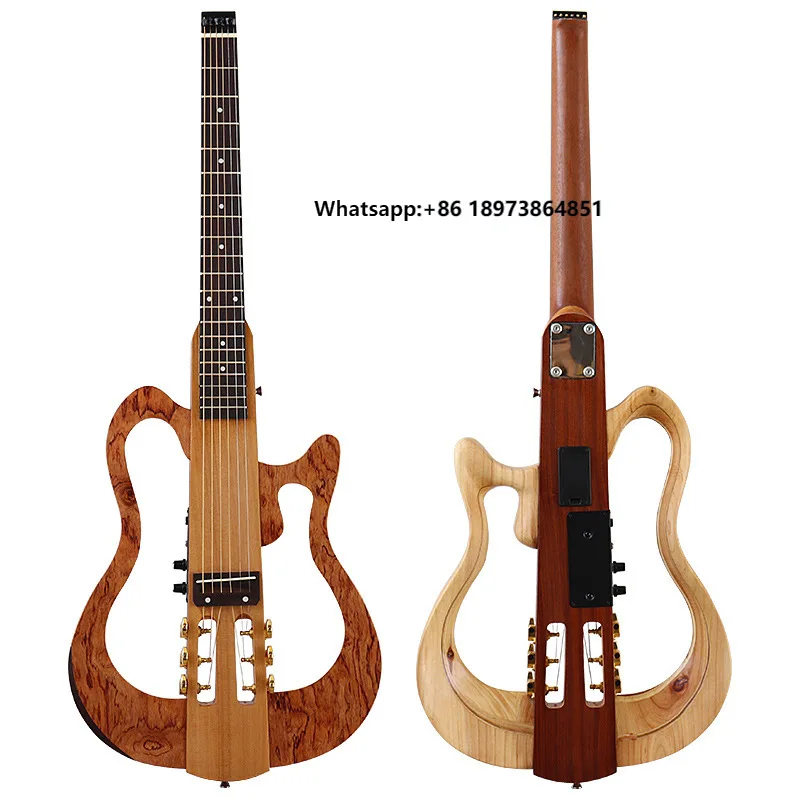 39-Inch 6-String Headless Foldable Folk Guitar Gloss Matt  Portable Detachable Travel Guitar Featuring Maple Ebony