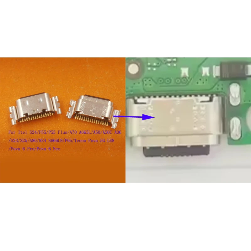 10-100 шт. USB-разъемы для зарядки (док-коннекторы) для Tecno Pova 6 Pro Neo, Itel S24, P55 Plus, A70, A06, S23, S25, A80, RS4, P65, A50