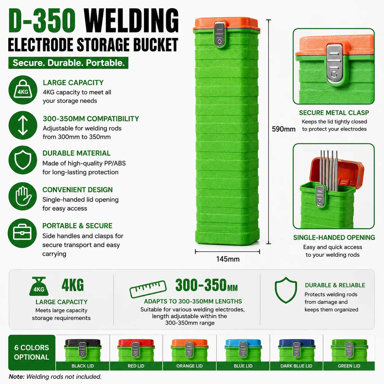4KG Welding Electrode Insulation Bucket With Adjustable Insulated Electrode Holder Compatible With 300-350mm Storage Bucket