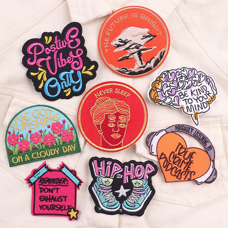 Girl‘s Encourage Embroidery Iron On Patches For Clothes Cowboys Positive Letters Fusible Sew Patches On Hats DIY Logo Stickers