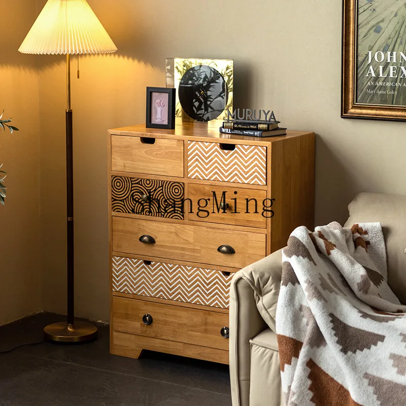 

FG solid wood seven-chest cabinet simple bedroom light luxury living room furniture drawer modern simple retro cabinet
