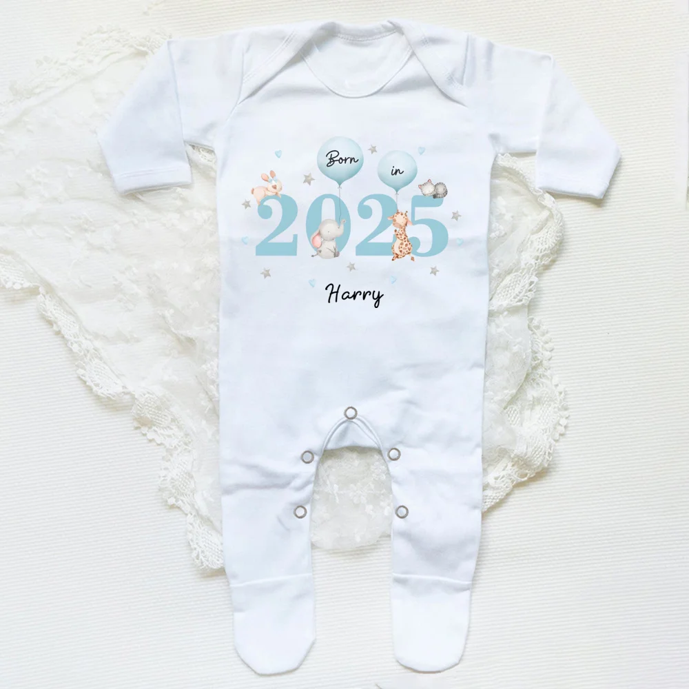 Custom Name Born in 2025 Print Infant Sleepsuit Long Sleeve Baby Romper Casual Pregnancy Announcement Jumpsuit Babys Birth Gifts