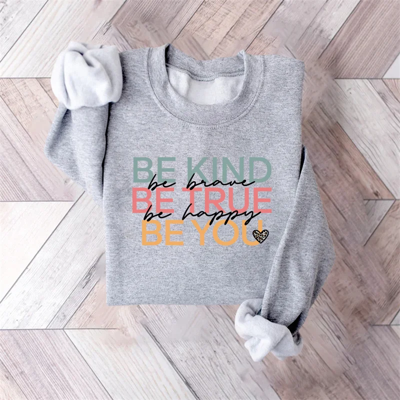 Autumn and winter new cotton fashion be kind be true be true thick warm clothes women's retro crew-neck casual hoodie