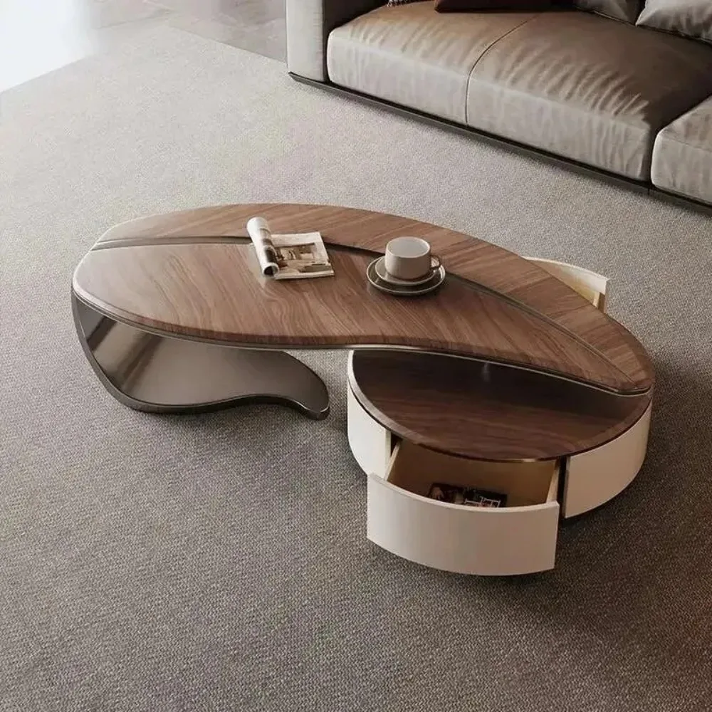 

Customizable new light luxury modern solid wood coffee table shaped small house villa living room household