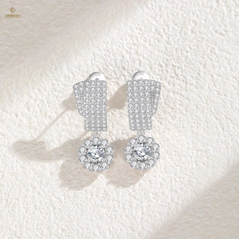 Vvs Moissanite Women's Luxury Jewelry 925 Sterling Silver Full Light  Moissanite Drop Earrings Snowflake  Pass Diamond Tester