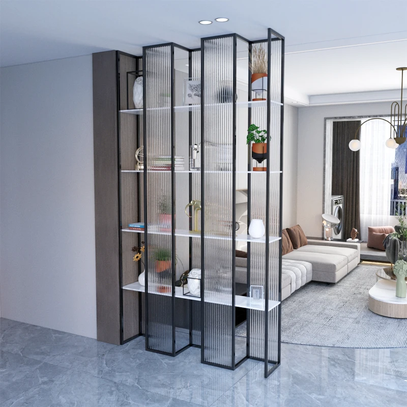 

Glass screen partition shelf, living room entrance porch cabinet opposite door, light luxury office flower shelf, bookshelf