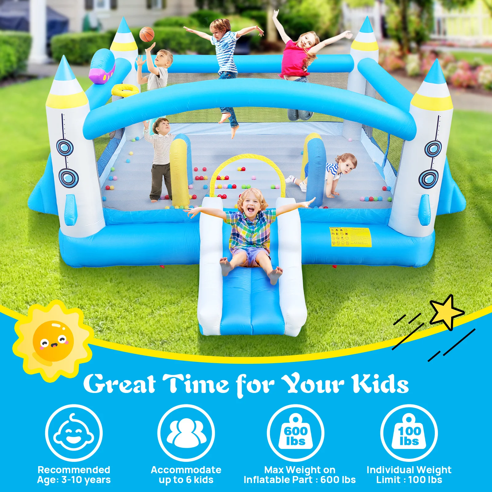 Multifunctional Jump 'n Slide Inflatable Bouncer for Kids 198