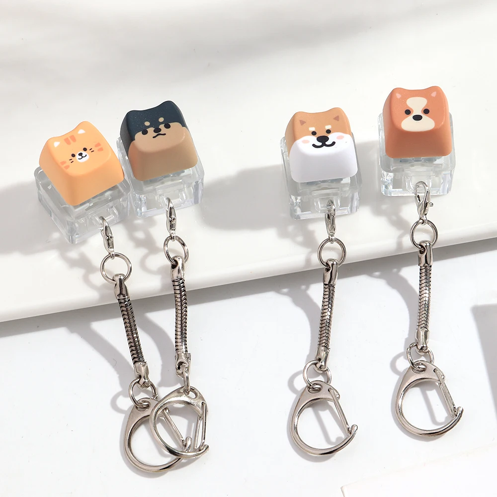 Nouvelle Tendance Porte-clés Décompression Chat Chien Sans Lumière Bouton Clavier Mécanique Anneau de Clé Capuchon de Clavier Pendentif Jouet Anti-stress
