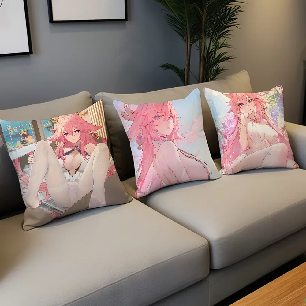 Yae cushion cover For Home Bedroom Room Genshin Decoration Living Room Impact Sofa Miko Pillow Case Suitable