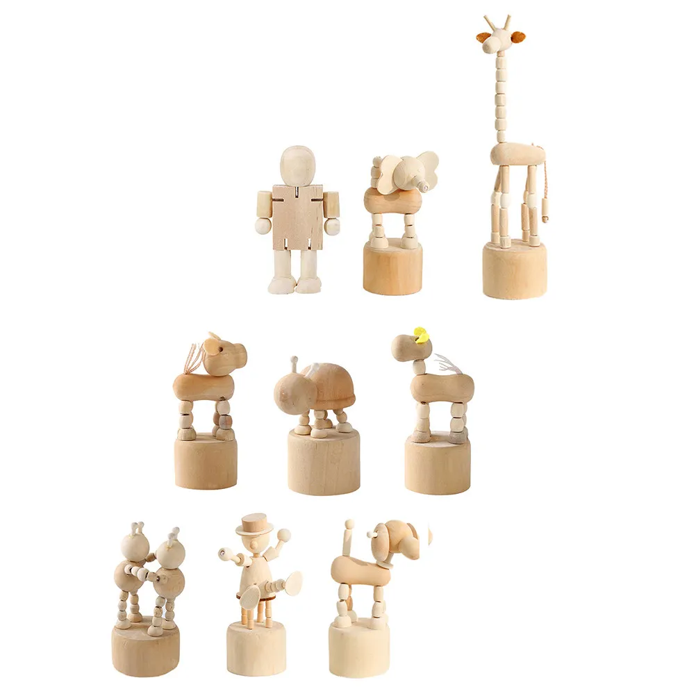 

9pcs Wooden Animal Crafts Mini Desktop naments DIY Decorations Shaped Wood Gifts Home Office Restaurant Hotel