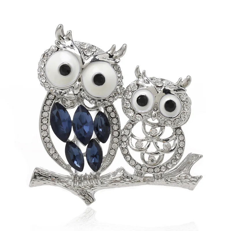 Two Owl Brooches New Vintage Multi Color Enamel Bird Hat Scarf Broaches Pins Wedding Accessories for Women Rhinestone Badge