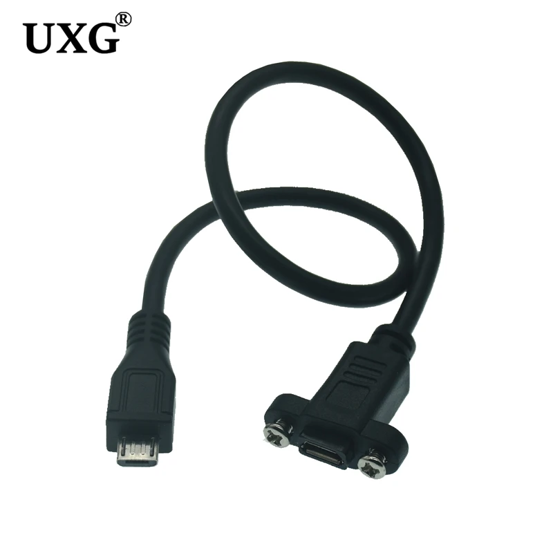 Micro USB 5pin USB 2.0 Male Connector to Micro USB 2.0 Female Extension Cable Pitch 17.5mm With screws Panel Mount Hole 0.25m