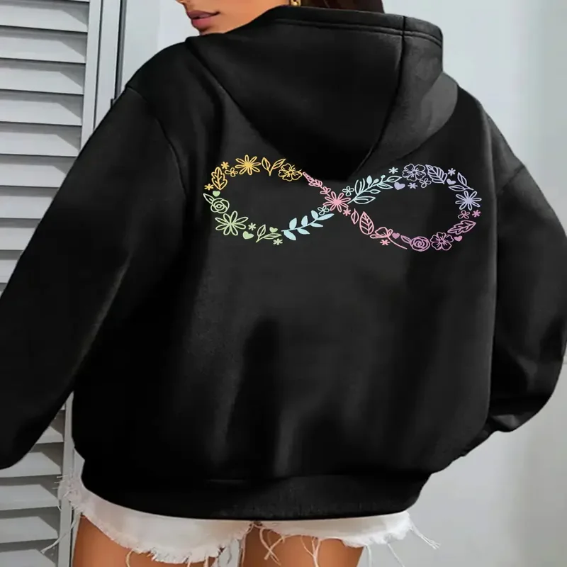 

Женская толстовка с капюшоном и цветочным принтом с геометрическим принтом, уютный повседневный пуловер с капюшоном на шнурке, мягкая теплая ткань, осенне-зимняя уличная одежда