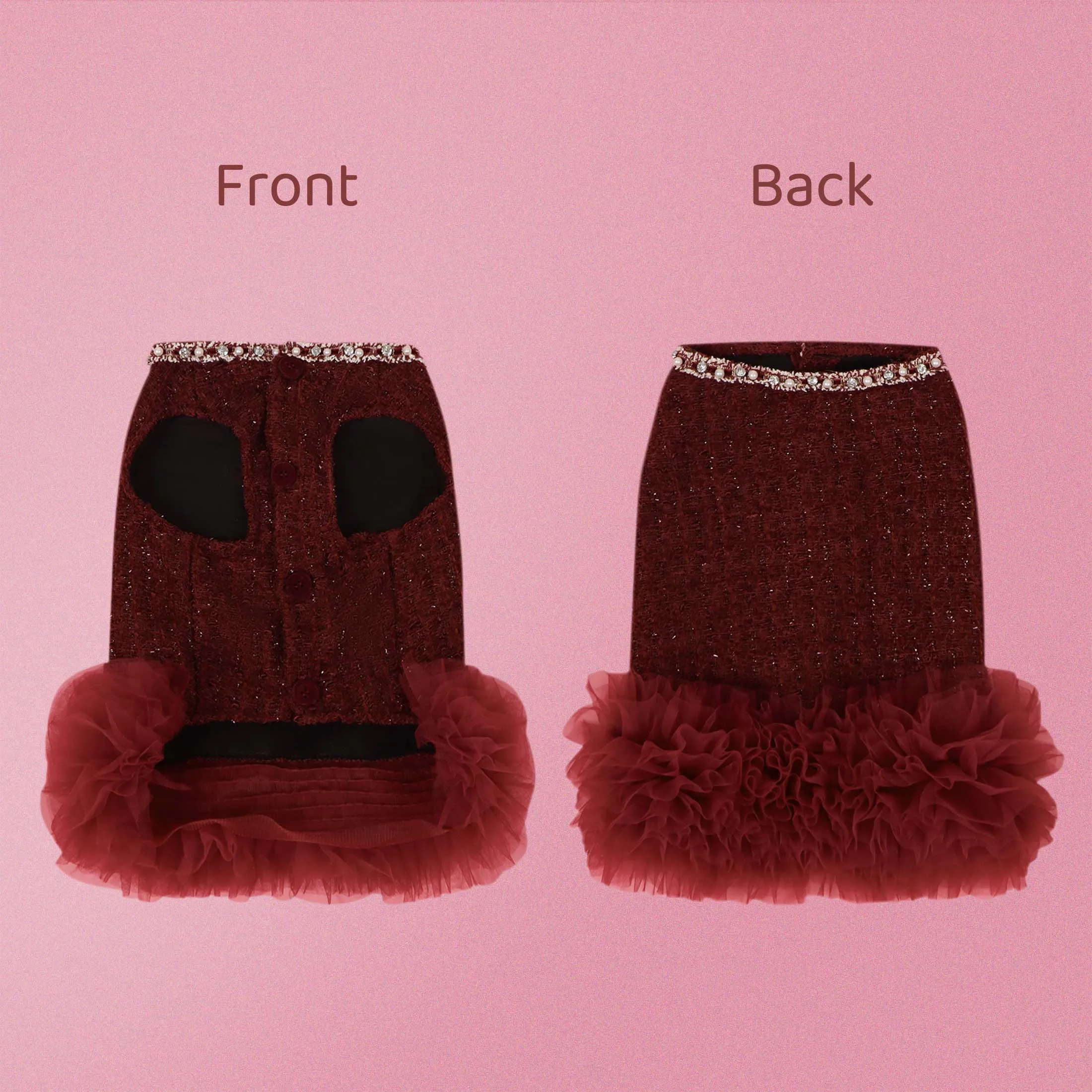 Falda de Lentejuelas Borgoña para Mascotas con Dobladillo de Tul con Volantes, Falda de Fiesta para Perros/Gatos con Adorno de Diamantes de Imitación, Ropa de Tul con Volantes para Mascotas