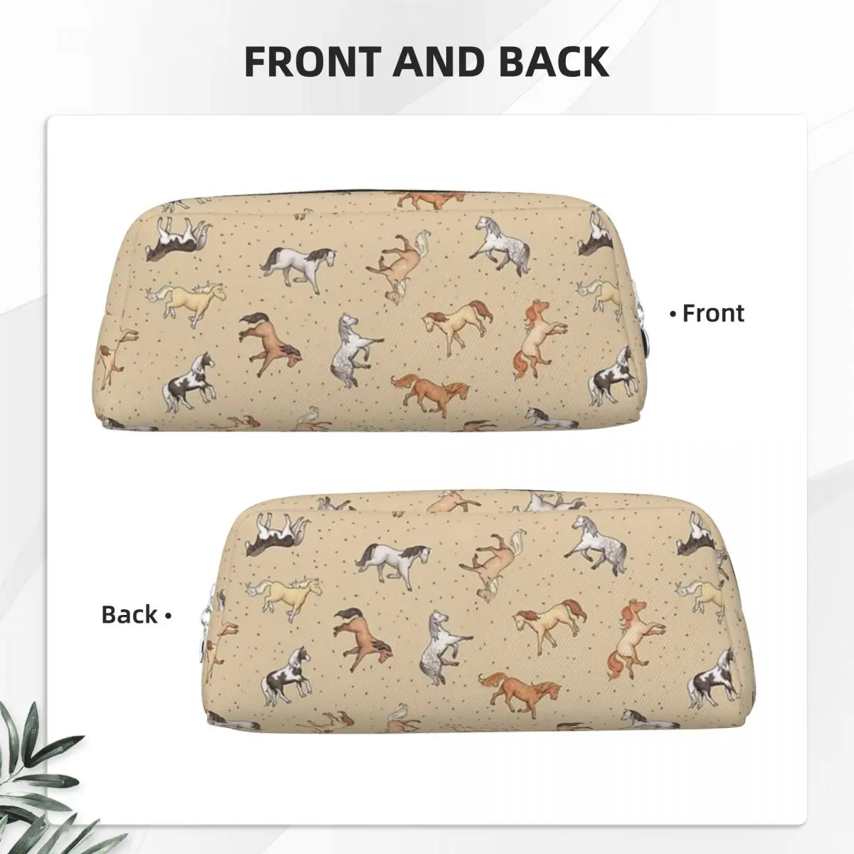 Scattered Horses Spotty On Taupe Pattern Pencil Cases for Student School Pen Box Pencil Bag Pencil Pouch Pen Holder