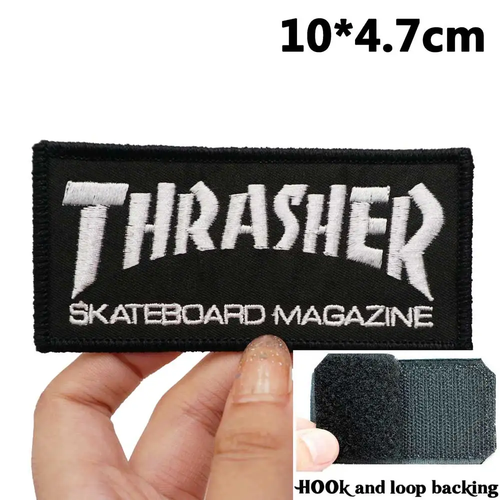 Thrasher Embroidered Patches Applique Sewing Label punk biker Band Rock Clothes Badges with hook backing or sew on