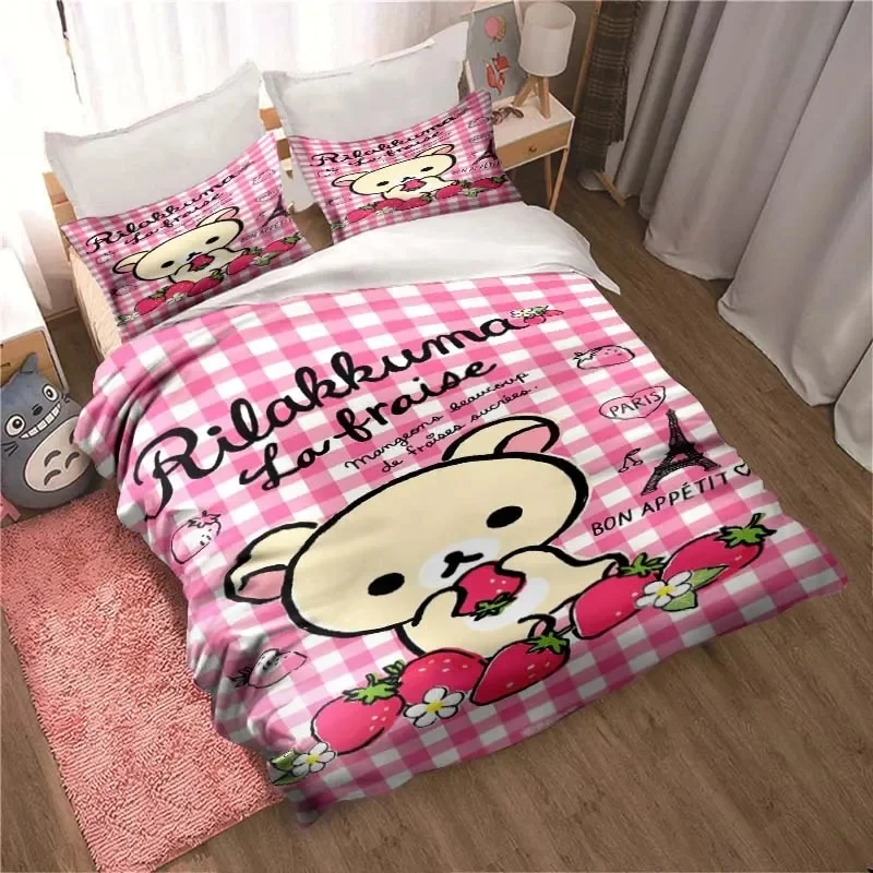 Cute Rilakkuma Bear Kawaii Bedding Set,Duvet Cover Comforter Bed Set Quilt Cover Pillowcase,King Queen Twin Size Boys Girl Adult