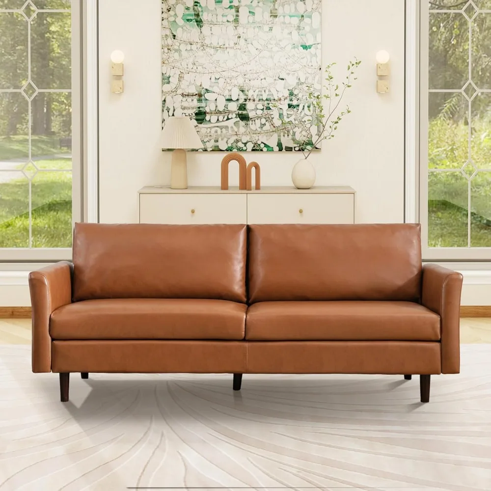 

80" Mid Century Modern Couch, Faux Leather Sofa, Couches for Living Room, Bedroom & Office