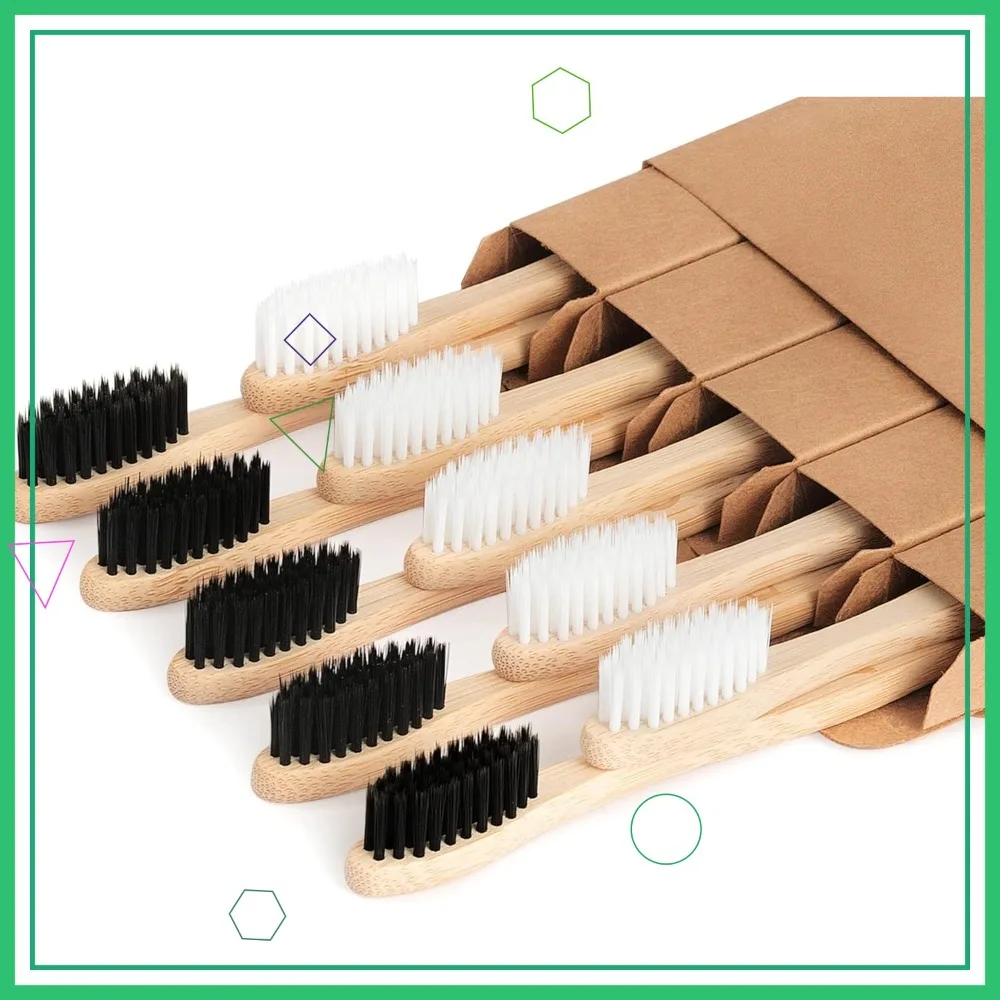 

10 Pack Biodegradable Bamboo Toothbrushes - Soft Bristle, Eco-Friendly, Travel Size
