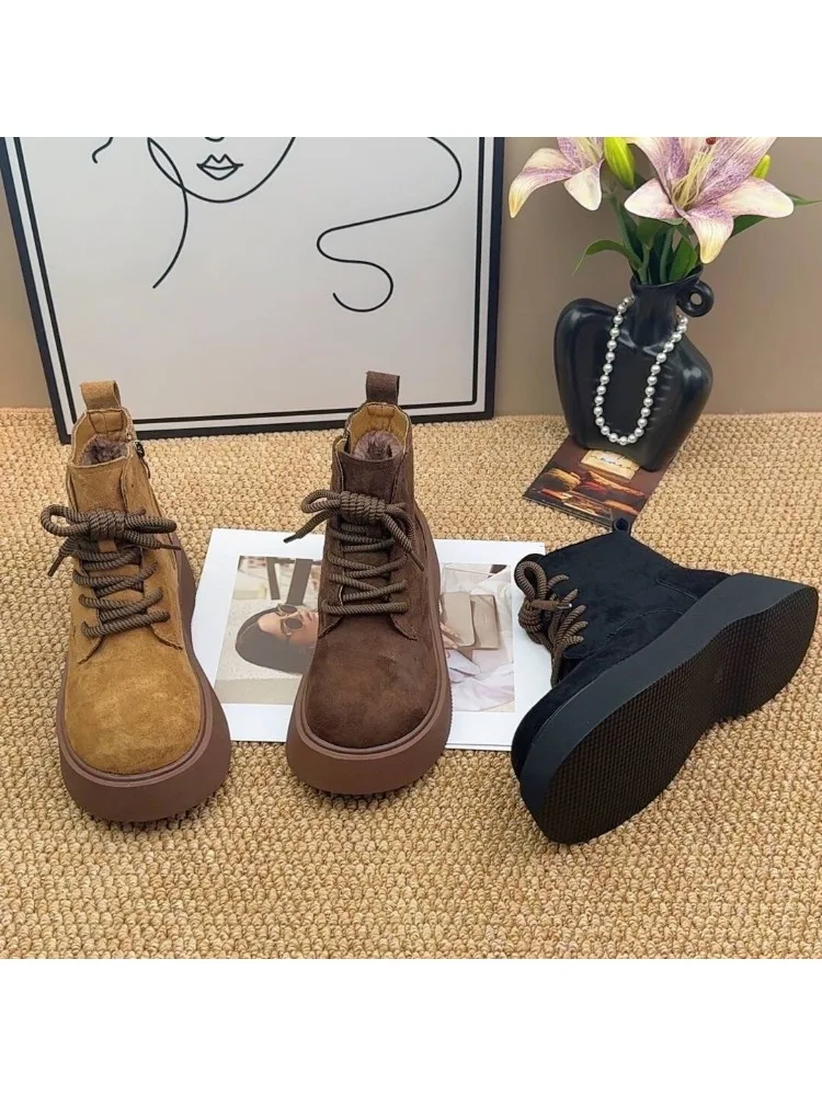 Bottes de neige montantes pour femmes, chaussures en coton avec fermeture éclair latérale, confortables, croisées, augmentation de la hauteur, nouvelle mode hiver 2025