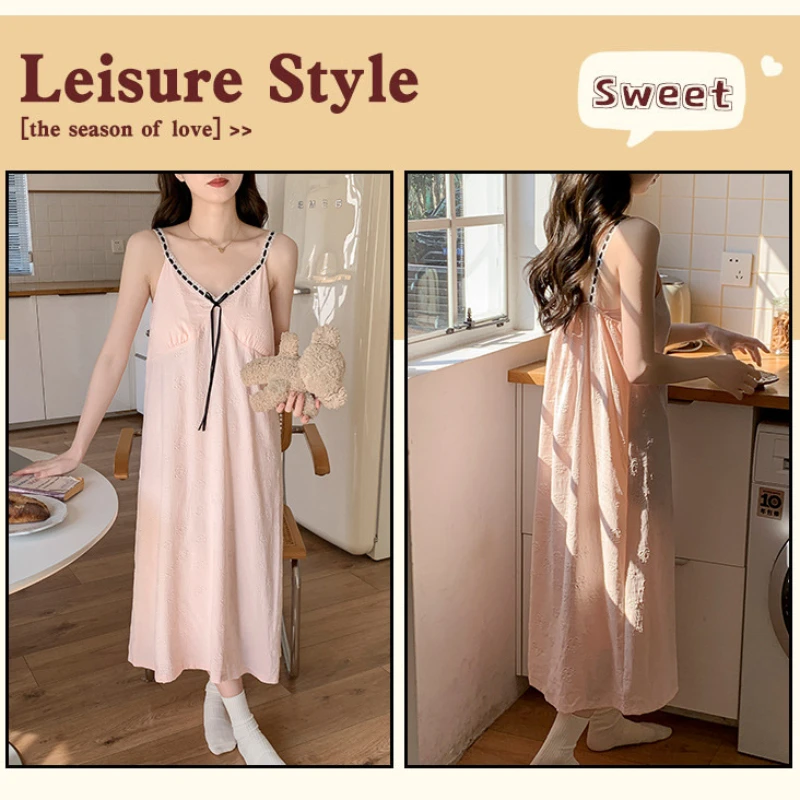 M-2XL Sommer Bh Pad Hosenträger Nachthemd Frauen Sommer Wolke Baumwolle Nachtwäsche Koreanische Student Ärmellose Pyjamas Kleid Homewear