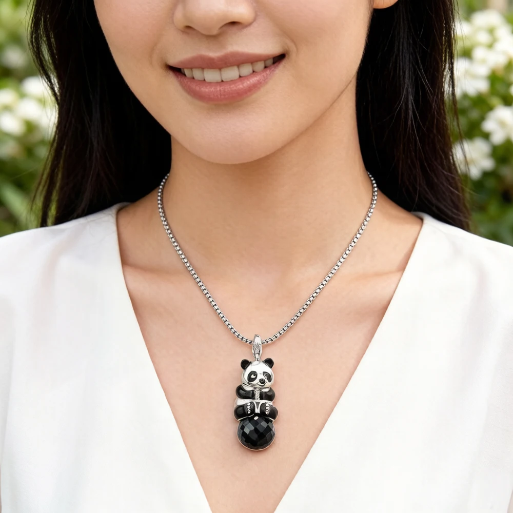 Pendant Panda With Crystal 925 Sterling Silver Cute Jewelry Europe Style Accessories Gift For Women Men