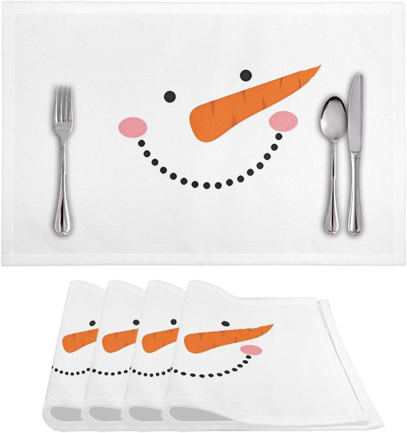 

Merry Christmas Placemats Set of 4 Cute Snowman Table Mats for Dining Party Festival Decoration Washable Non-Slip Table Mats