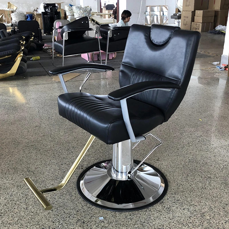 kr-Modern Small Barbershop Customer Chair Black Leather Adjustable Rotating Women Barber Chair with Round Base！