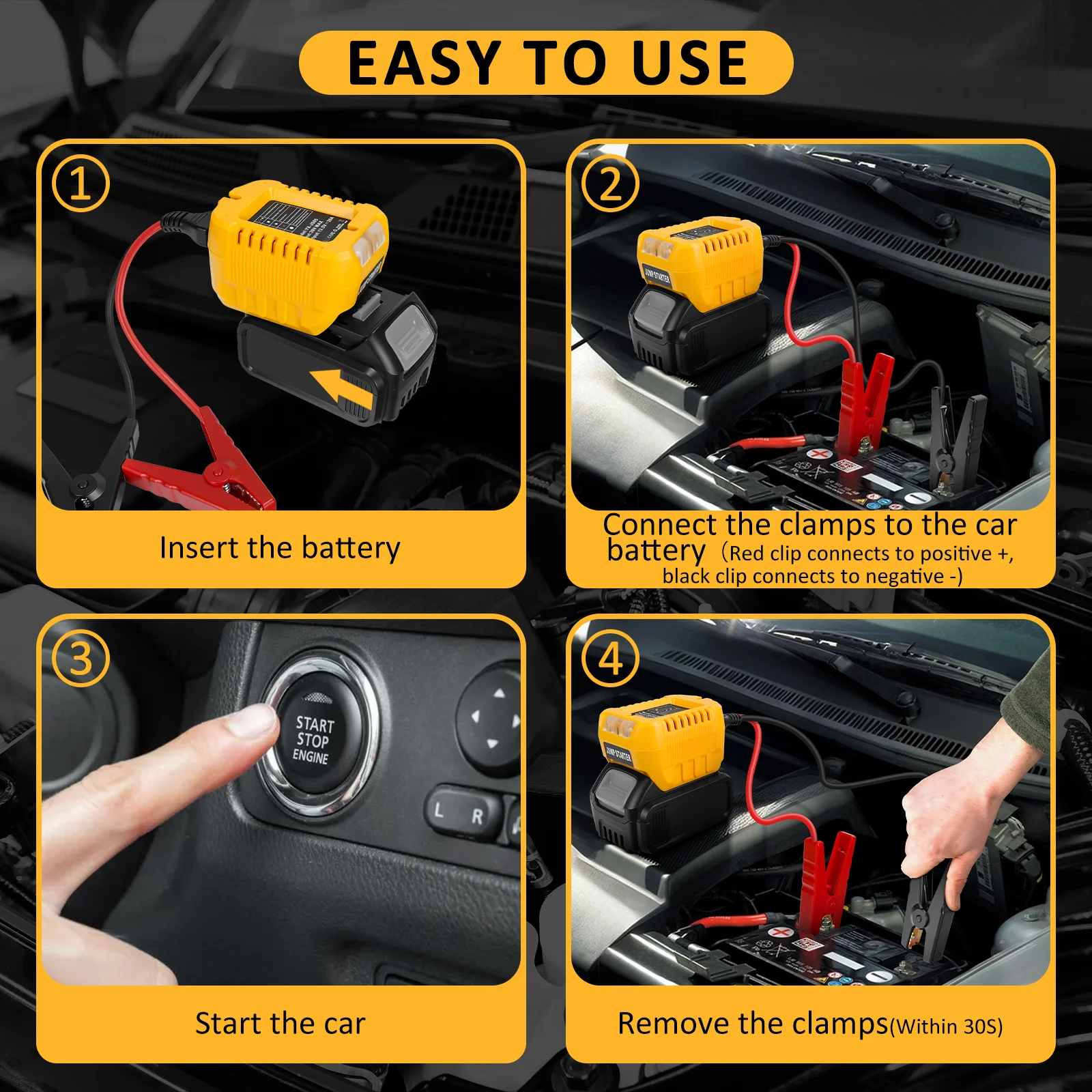

Car And Motorcycle Igniter Jump Starters For Dewalt 20V Battery Pin Adapter Vehicles Jump Starting Automotive Booster Cables