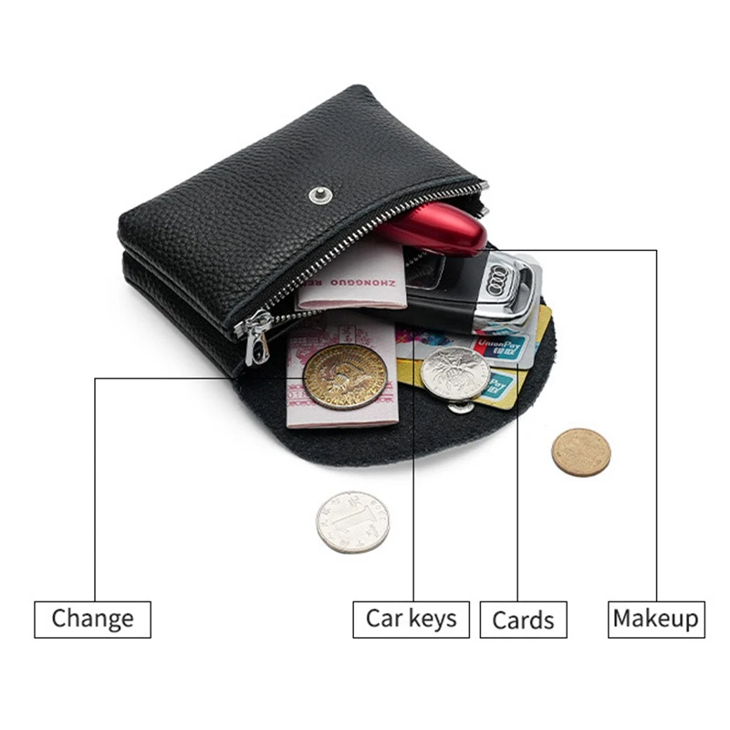 Genuine Leather Short Coin Wallets Card Holder Bag Case Portable Retro Cowhide Small Money Purse For Men Women Earphone Pouch