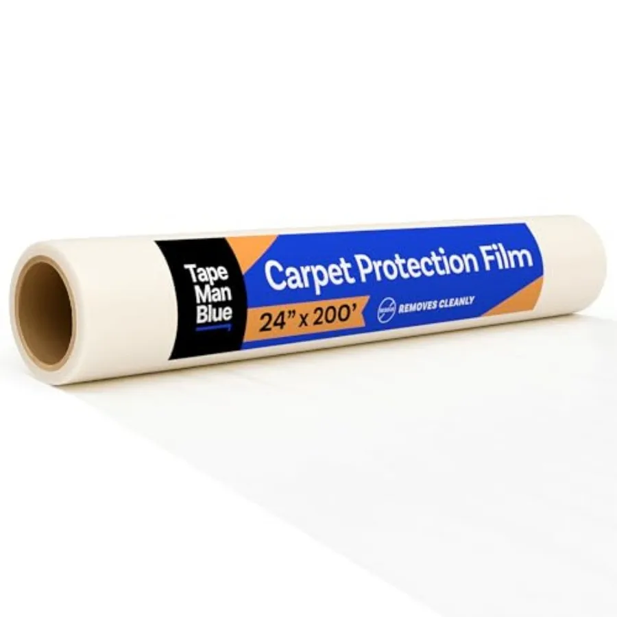 Carpet Protection Film roll, Self Adhesive Plastic Carpet Protector Film with Clean Removal and Easy Unwind, Durable Protection
