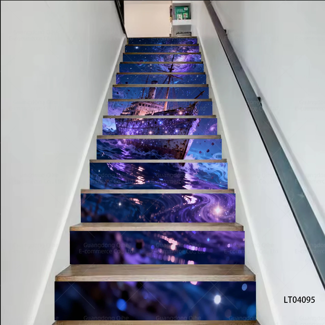 Colorful Light & Ink Wash Painting PVC Stair Decals - Waterproof, Wear-Resistant & Self-Adhesive