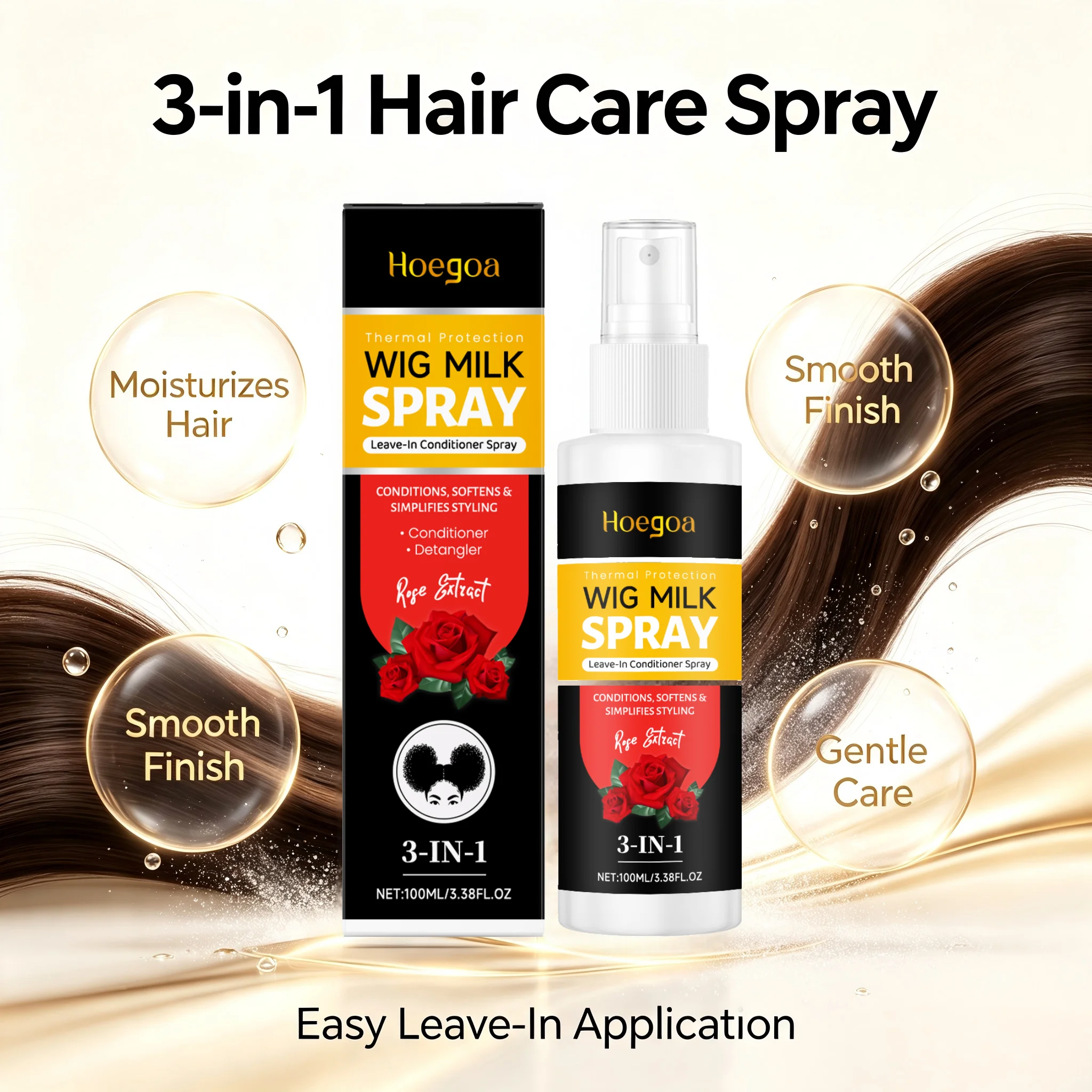 ​Rose 3-in-1 Wig Conditioning Spray Softens Simplifies Styling Eliminate Frizz Static Reduce Hair Breakage Nourishing Hair Care