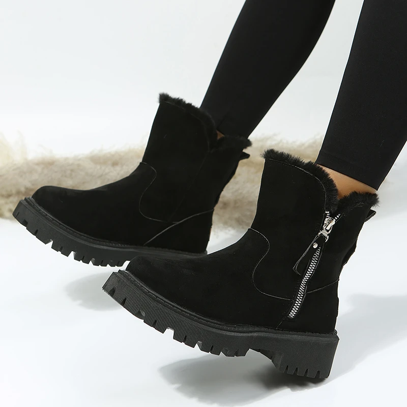 2023 Thick Plush Snow Boots Women Faux Suede Non-slip Winter Boots Woman Keep Warm Cotton Padded Shoes Platform Ankle Booties