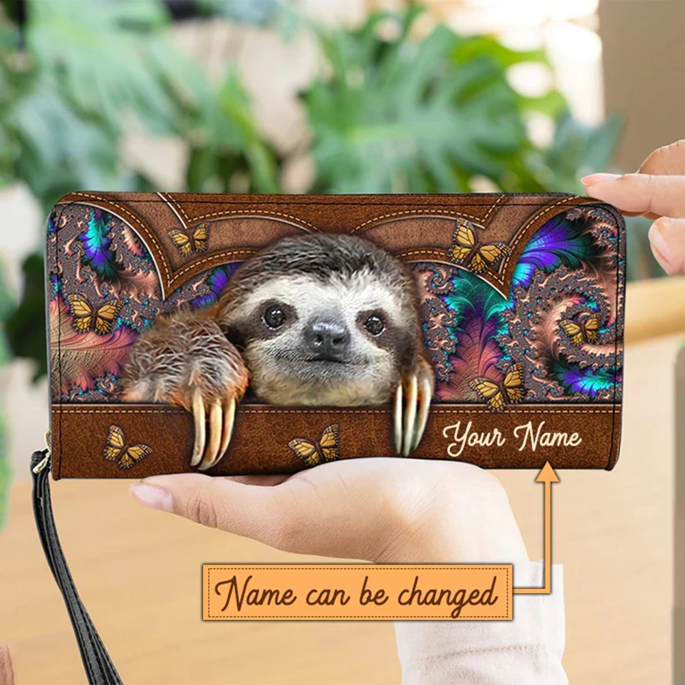 Kawaii Jeans Pocket Sloth Design Leather Wristlets Wallet Women Long Slim Coin Purse Multifunction Card Holder Small Mobile Bag