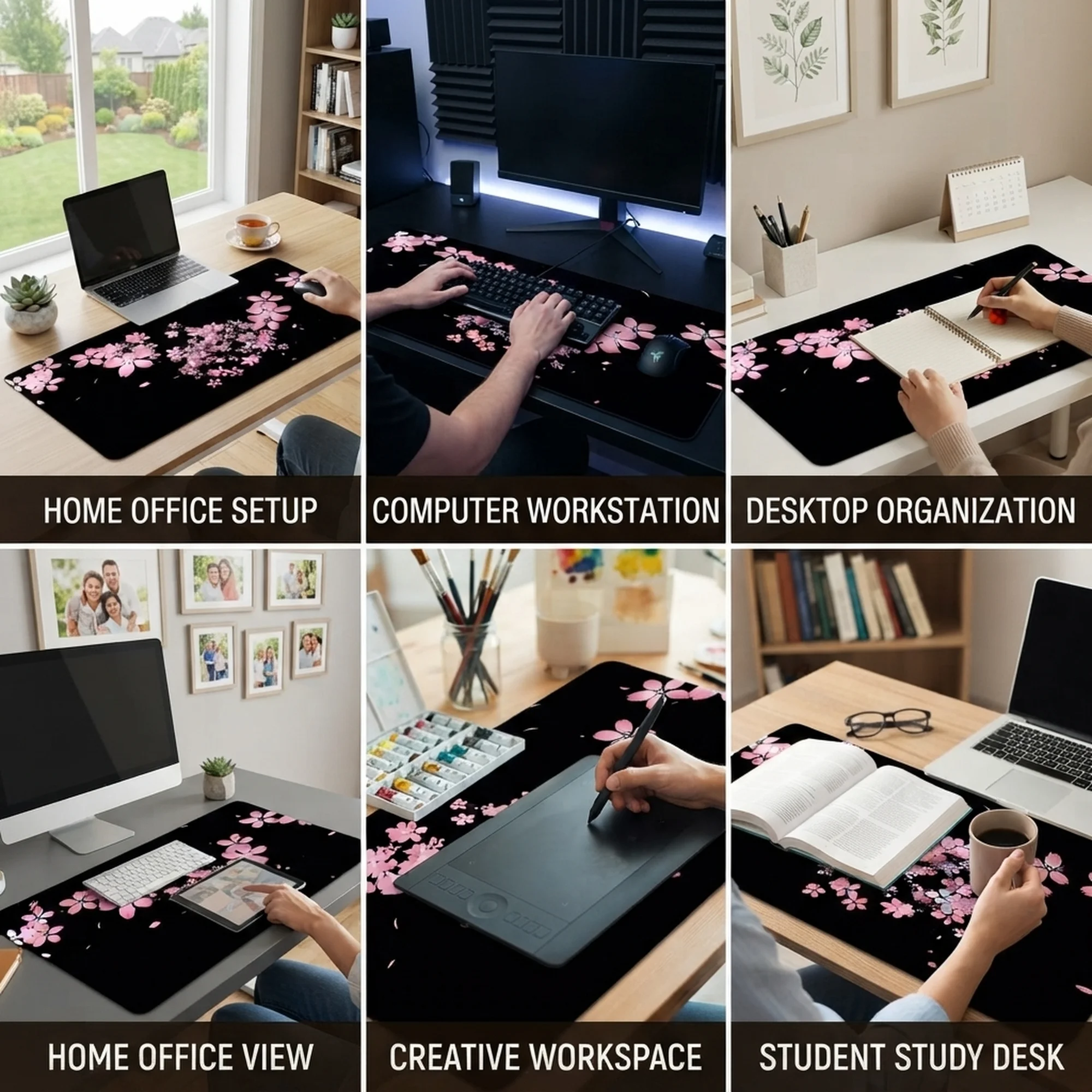 1pc Large Pink Cherry Blossom Mouse Pad Non-Slip Rubber Base Extended Gaming Desk Mat with Smooth Surface for Office & Home