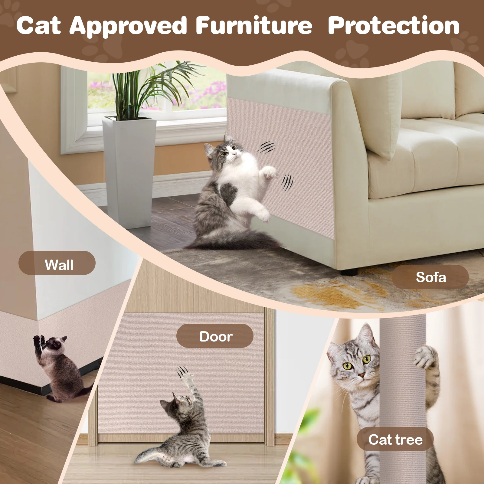 

2Pcs Cat Scratching Mat Cat Scratch Carpet Self-Aadhesive Furniture Protector Cat Climbing Wall for Couch Sofa Furniture Protect