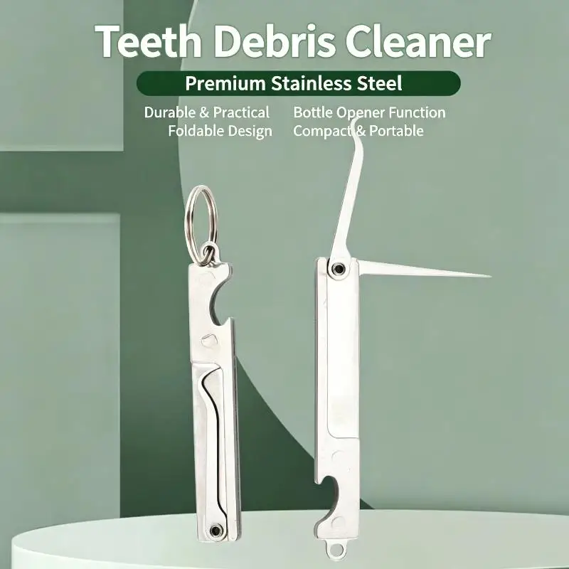 Foldable Stainless Steel Toothpick Cleaner Portable Keychain Solid Structure For Teeth Care Travel Camping Daily Use