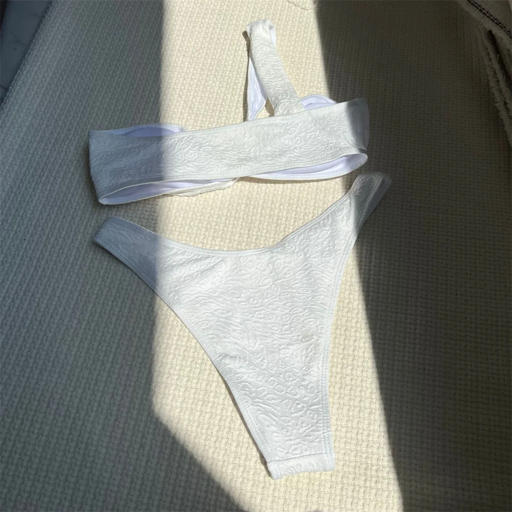 Bikini Bandeau con estampado sin tirantes y un hombro para mujer, traje de baño de 2 piezas, traje de baño para vacaciones, conjuntos de Bikinis