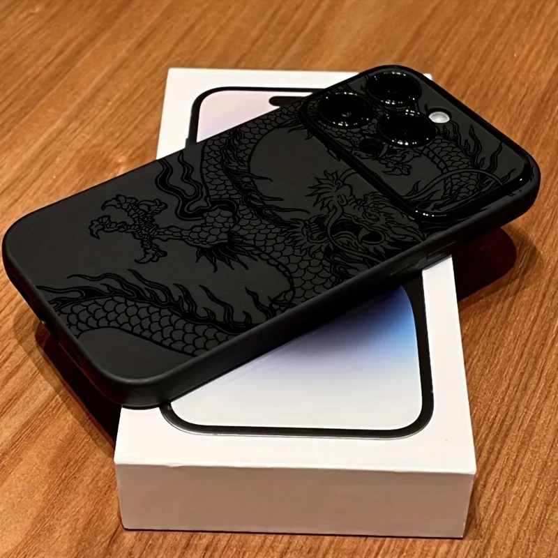 Funda con Patrón de Dragón Lineal Negro con Ventana para iPhone 11 12 13 14 15 16 17 Air Pro Max XR XS X Plus Silicona INS 3