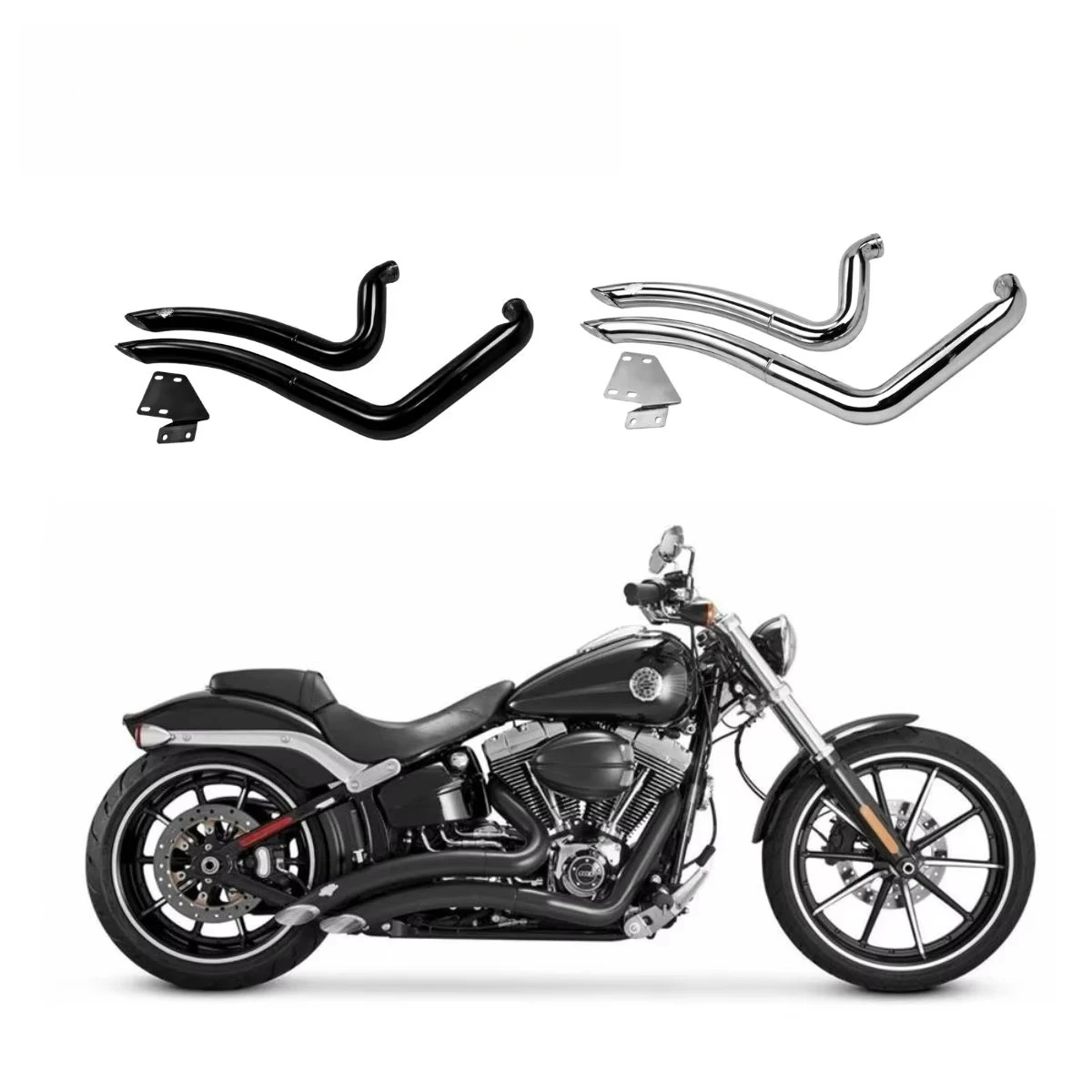 

Глушители SRLF Big Radius 2-в-2 для моделей Harley Softail, разработанные для легкой установки с помощью болтового крепления.