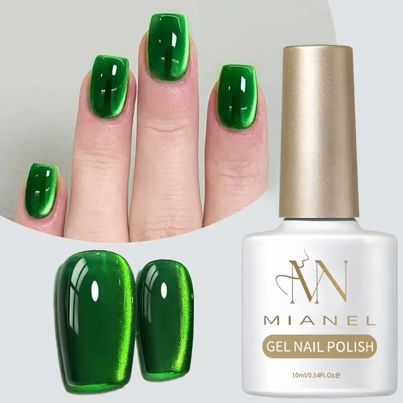 

MIANEL 1PCS Popular Imperial Deep Green Glass Bead Emerald Cat Eye Magnet Gel Nail Polish UV Light Nails Ice Clear Green Nails