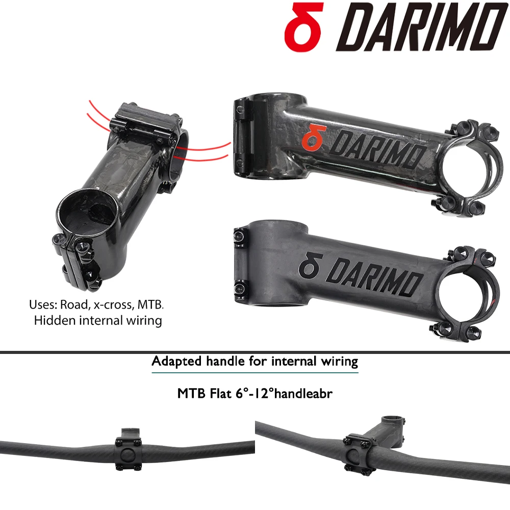 

Darimo Ultralight UD Carbon Bicycle Handlebar Stem for Road MTB Bike 28.6mm/31.8mm 6/17 Degrees Cycling Accessory