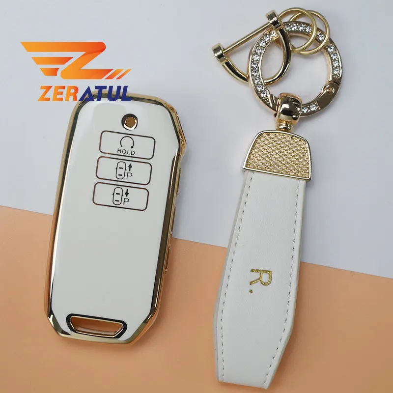 7 Button TPU Gold Edge Key Shell Keychain Key Ring For Kia Sorento MQ4 2020 2021 2022 EV6 K8 v6 Car Remote Key Case Cover Shell