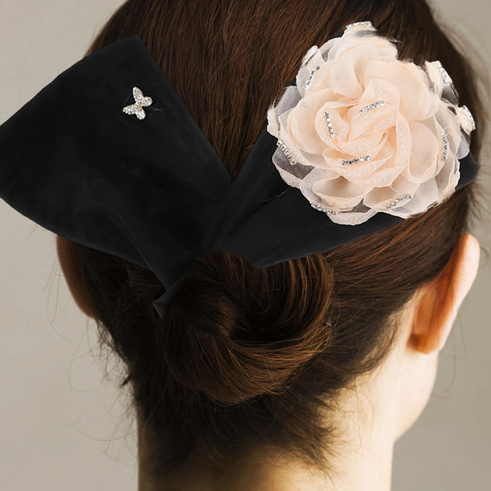 

4Pcs Large Silk Flower Hair Accessories Wire Bun Maker for Women Yoga Running Hair Tools Styling Daily Decor
