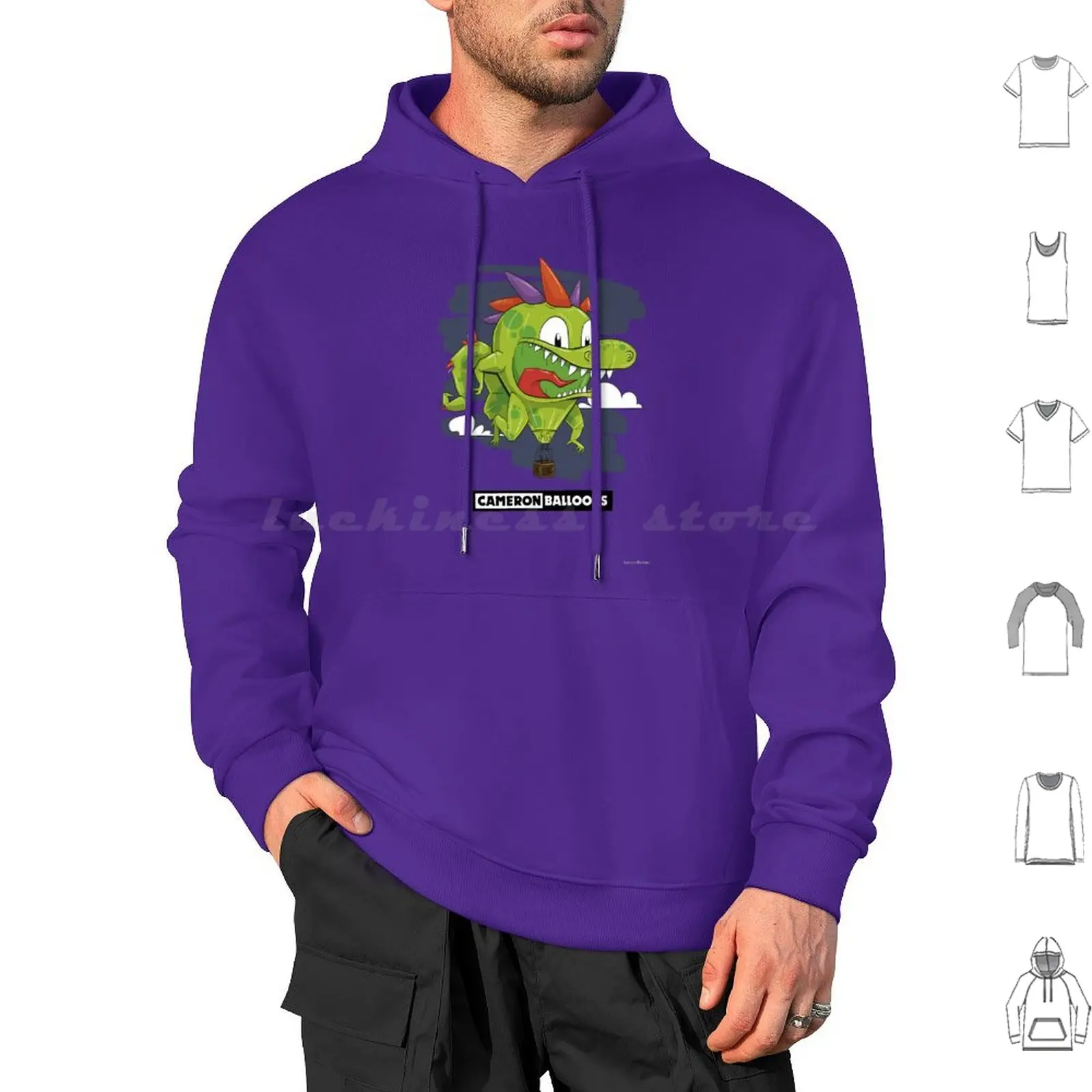 Danny The Dino Hot Air Balloon-Black Hoodie cotton Long Sleeve Dinosaur Dino Cartoon Hot Air Balloon Cameron Balloons Kids